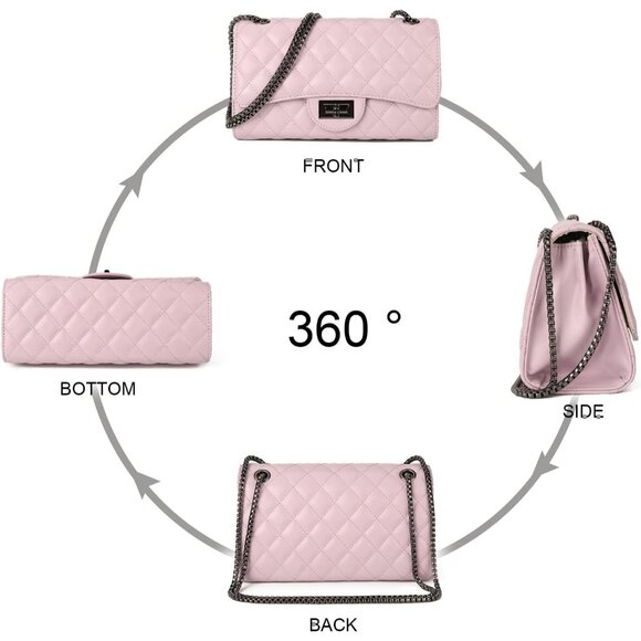 Women Light Purple Quilted Stylish Crossbody Bag with Chain Strap & Flap Closure - Picture 3 of 6